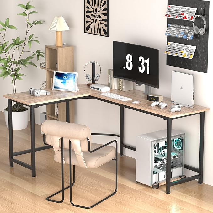VECELO Corner DeskOffice Tables for Living Room for Small Space Triangle Computer Desk with Steel Frame Corner Shelves with Metal Frame Writing Desk for Workstation Classic White 66