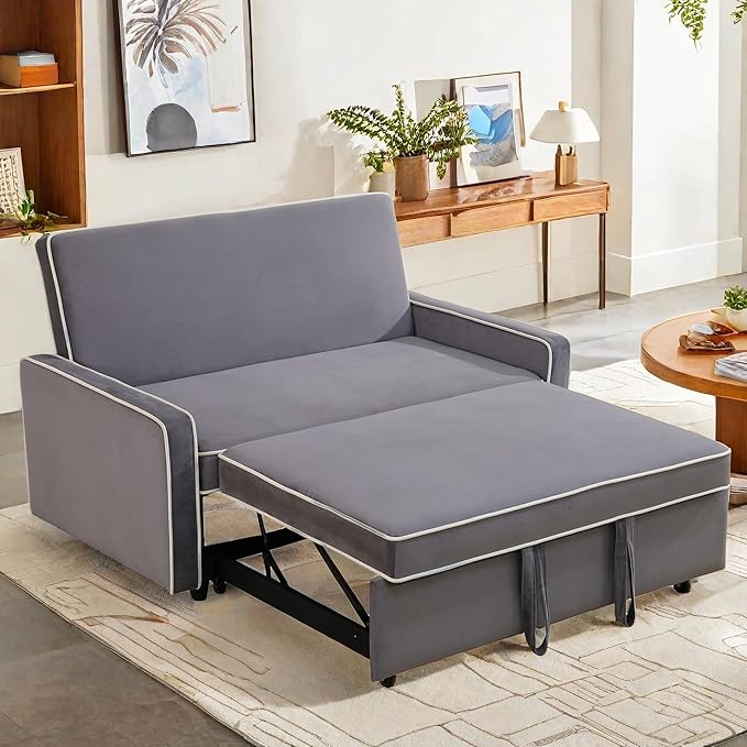 FONTOI Sleeper Sofa Bed with Pull Out Bed 53 Convertible Loveseat Sofa with Adjustable Backrest Small Pull Out Couch Bed for Living Room Office Bedroom Apartment Grey