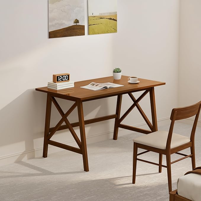 Modern Solid Wood Desk - 42 Simple Computer Table for Home Office Study Writing Workstation in Walnut 42 W x 24 D