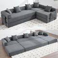 106 Oversized Convertible Sleeper Sofa Bed Corduroy L Shape Sectional Couch Folding Sofa Bed with Side Pocket Modern Cloud Floor Mattress Couch Modular Sofa for Living Room Gray