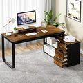 55 Inch L Shaped Desk with 3 Drawers Home Office Desk with Storage Shelves Computer Desk with Monitor Stand Black