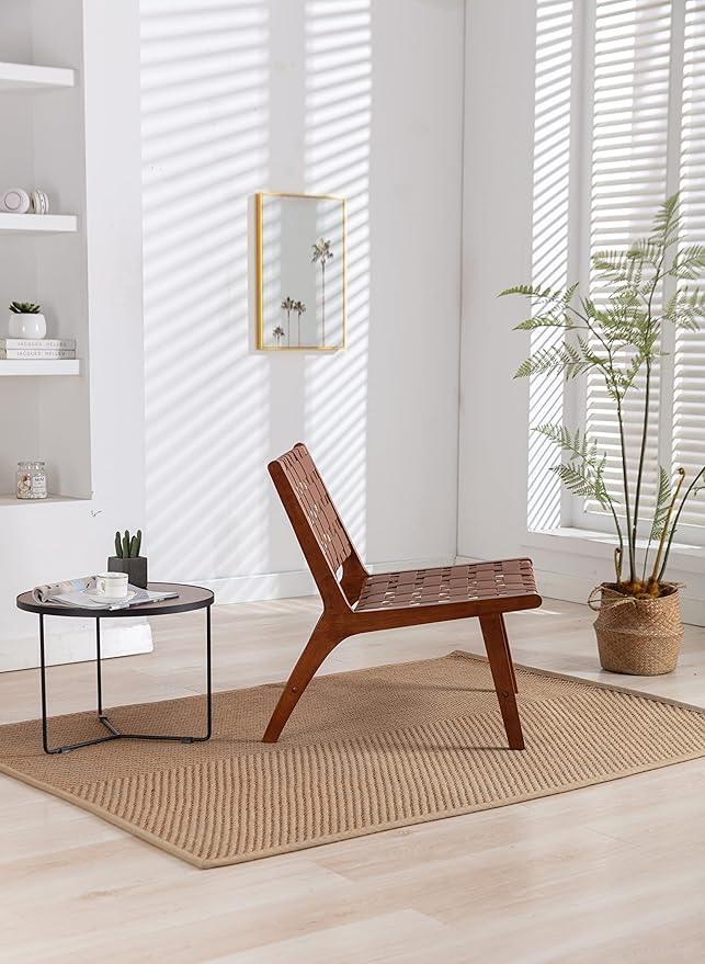 Solid Wood Frame Chair with White Faux Wool. Modern Accent Chair Lounge Chair for Living Room