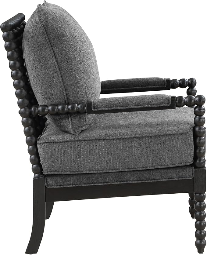 OSP Home Furnishings Eliza Spindle Accent Chair Charcoal Grey Fabric with Black Wood