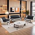 Living Room Furniture Sets 3 Piece Faux Leather Sofa Set White and Black Couch Set for Home Apartment Office(Sofa Loveseat and Chair)