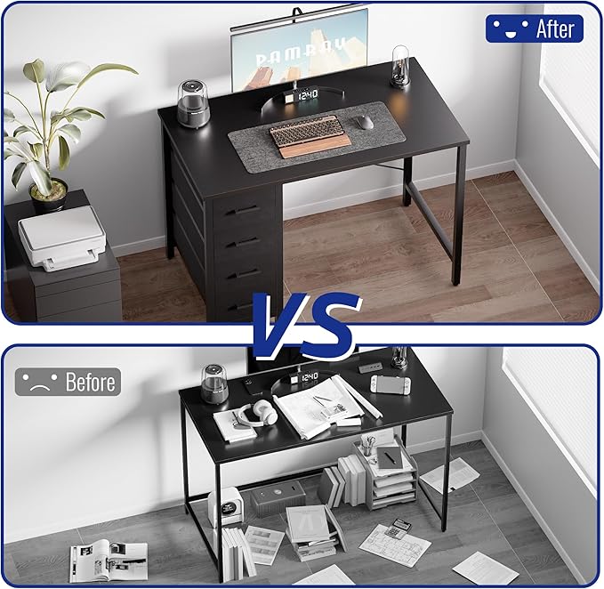 Pamray 32 Inch Computer Desk with 4 Drawers Small Office Desk for Home Bedroom Study Writing Simple Modern Computer Table Black