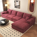 136.6'' L-Shaped Modern Modular Sectional Cloud Couch 4-Seat Chenille Deep-Seat Sofa with Pillow for Living Room Bedroom Apartment Wine Red