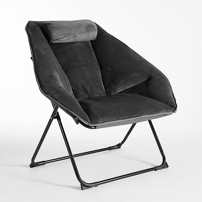 Urban Lifestyle Modern 16 Grey Micromink Saucer Chair Comfort Lounge Seating Soft Plush Accent Furniture Home Decor Living Room Bedroom Dorm Chair