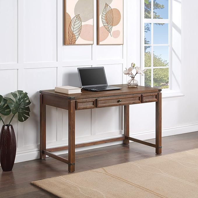OSP Home Furnishings Baton Rouge Work Smart 48-Inch Sit-to-Stand Lift Desk Brushed Walnut Finish