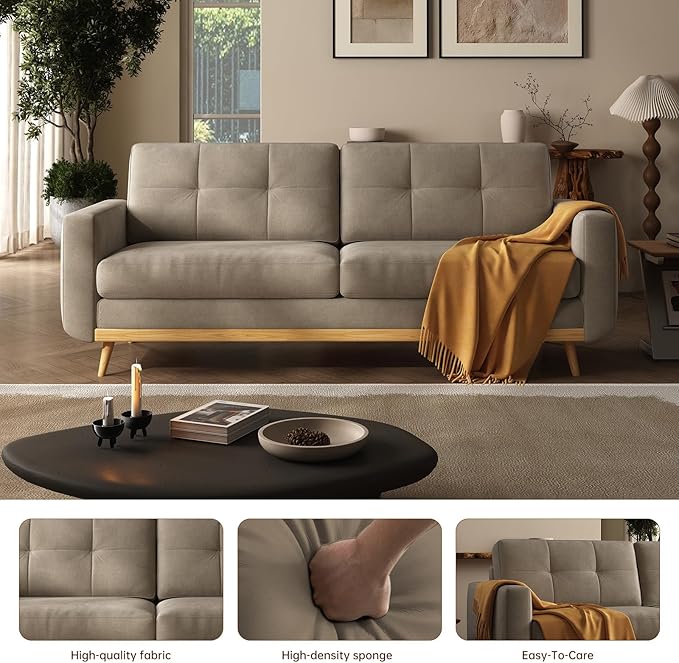 67.7” Loveseat Sofa Mid Century Modern Decor Love Seat Couches for Living Room Button Tufted Upholstered Small Couch for Bedroom Solid and Easy to Install Furniture (Light Grey 67.7inch)