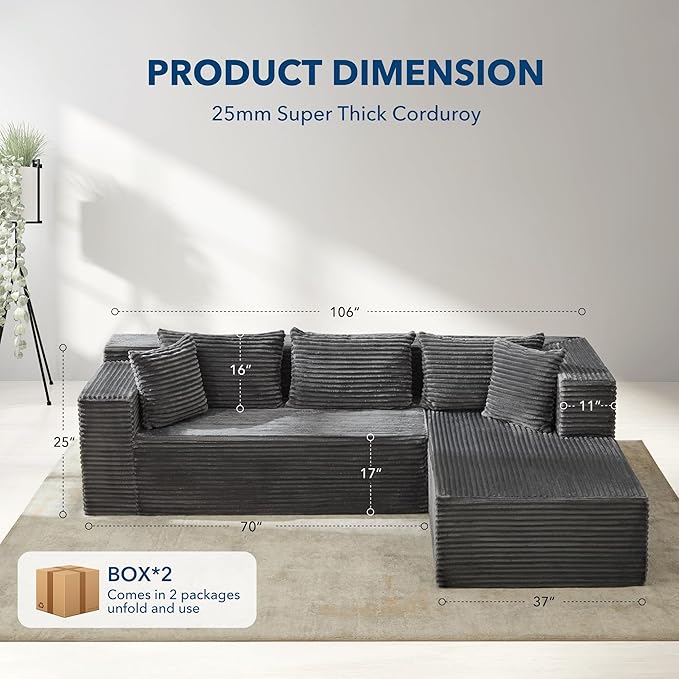 Garvee Modular Sectional Sofa Cloud Sectional Couch 106 Comfy L Shaped Couches for Living RoomOversized Sofa Sleeper with Deep Seat No Assembly Required