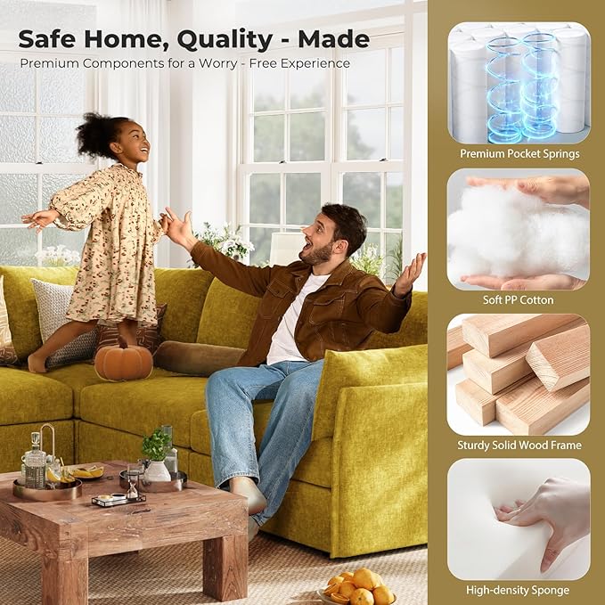 ABCASA Oversized Accent Chair Set of 2 Upholstered Modern Living Room Chair 24.5 Deep Seat Reading Chair Yellow Mid-Century Pet-Friendly Removable Backrest Cover Comfy Chenille Bedroom Armchair