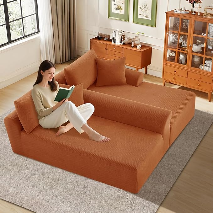 Modular Sectional Couch in a Box 103 L Shaped Boneless Cloud Couch with Deep Seat Convertible Sofa Bed for Living Room Bedroom Apartments No Assembly Required Orange Left Facing Chaise
