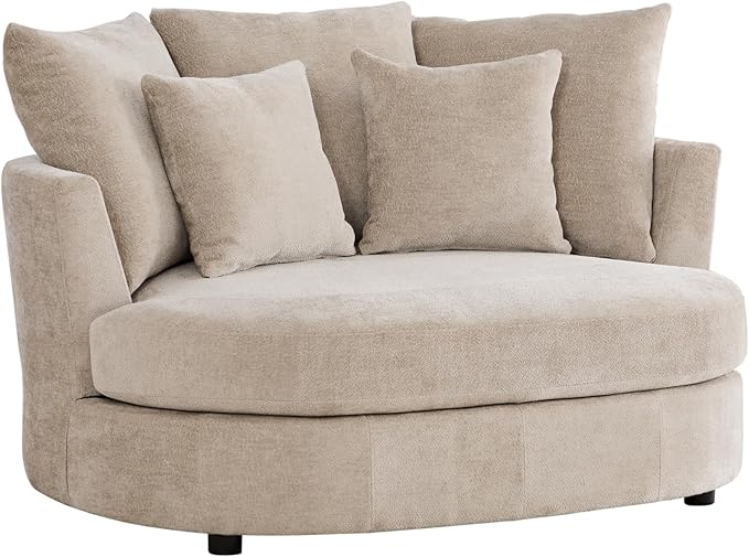 54.9''W Oversized Accent Barrel Chair Upholstered Chenille Comfy Couch Sofa with 5 Pillows for Bedroom Living Room Apartment Studio Wheat.