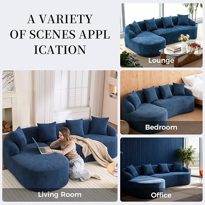 98.8 Curved Sectional Sofa with ChaiseL-Shape Sofa Lounge ChaiseBoneless Couch L Shape for Living RoomWood Grain Chenille FabricNo Installation Requirement
