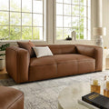 Modway Auren Vegan Leather Sofa in Coffee - Faux Leather Couch - Comfy Modern PU Leather Sofa - Oversized Mid Century Modern Couch for Living Room Apartment Loft