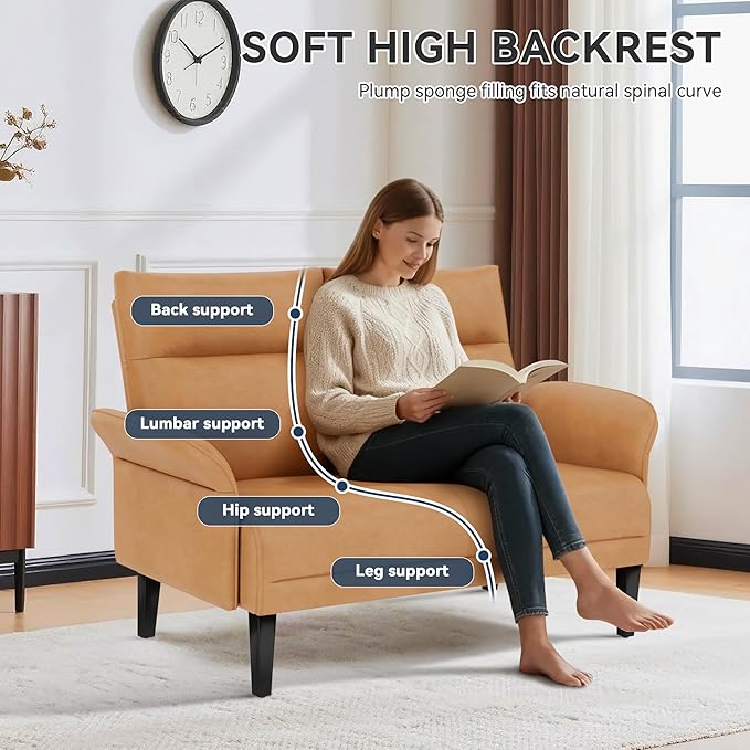 Yongchuang Small Couch 46 Brown Faux Leather Loveseat Sofa for Living Room Bedroom Love Seat Mini Couch with Arm Rest