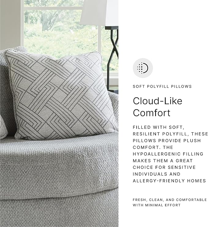 Signature Design by Ashley Casselbury Contemporary Upholstered Oversized Swivel Accent Chair with 3 Throw Pillows Light Gray