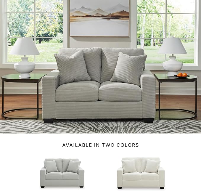 Signature Design by Ashley Ammon Casual Anti Sag Loveseat with Loose Seat Cushion and 2 Accent Pillows Light Gray