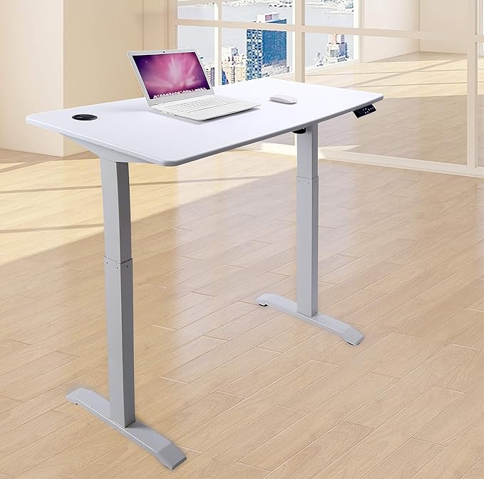 UNICOO Electric Height Adjustable Standing Table Sit Stand Workstation Gaming Desk Motorized Whole-Piece Desk Board 48 * 24 in (KT1001-WW)