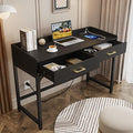 WESTREE Makeup Vanity Desk with Backboard Power Outlet Computer Gaming Desk with 2 Drawers Modern Writing Desk for Office Bedroom Black