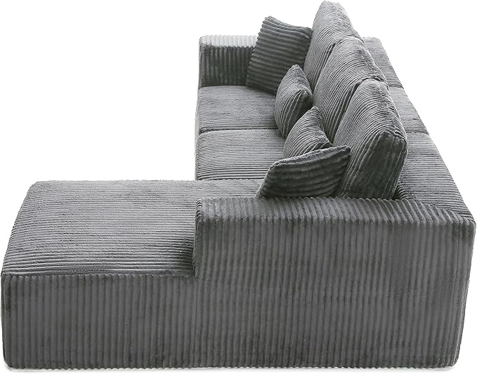 HYJT-H&ampK Modular Sectional Sofa Cloud Sectional Couch 107 Comfy Fluffy L Shaped Dark Grey Couches for Living Room Deep Seat Memory Foam Plush Corduroy Boneless Couch Sectionals Right Facing Cha