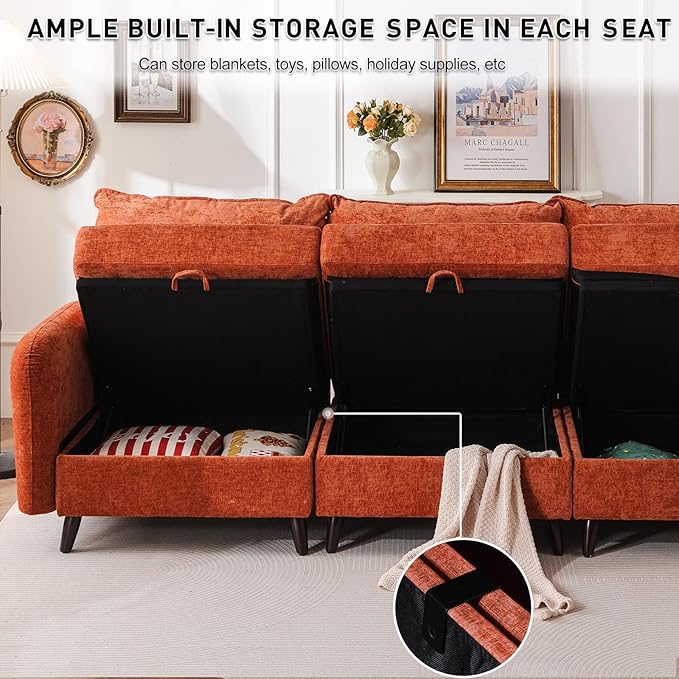 135'' Modular Sectional Sofa with All Seats StorageOversized 4-Seater Comfy Cloud Couches with Deep SeatBig Couch for Living RoomBedroomVeletOrange