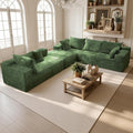 135'' Boneless Couches for Living Room Oversized V-Shaped 6-Seat Faux Fur Convertible Modular Sectional Cloud Sofa 4-in-1 Flexible Combination Deep Seat Corner Large Couch No Assembly Green