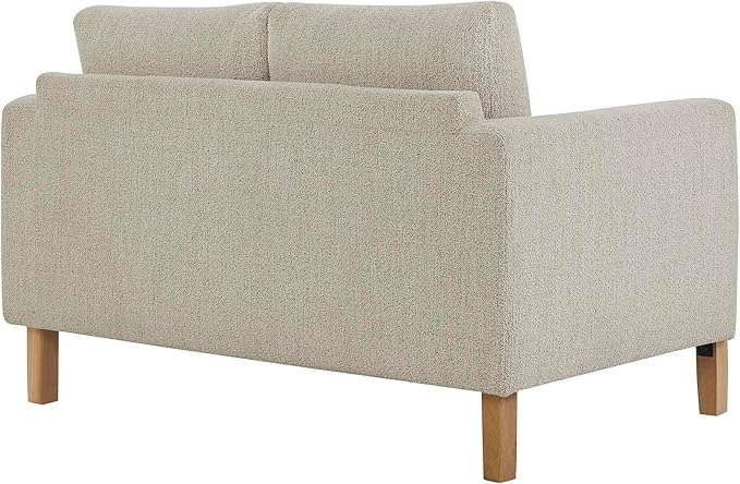 Modway Hawken 54 Inch Boucle Loveseat in Parchment Beech with Wood Legs – Mid-Century Modern Small Space 2-Seater Sofa for Living Room Bedroom or Office Lounge