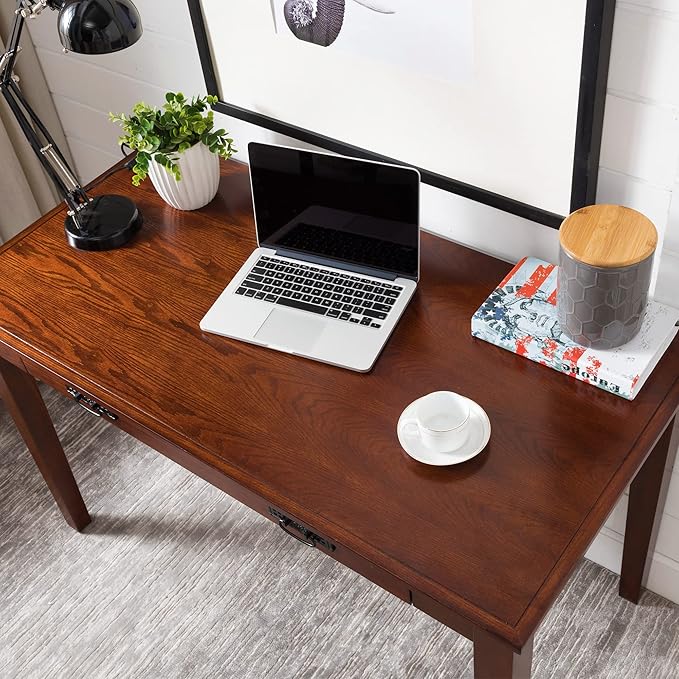 Leick Home 82400 Mission Writing Computer Desk with Drop Front Keyboard Drawer for Home Office Solid Wood Mission Oak
