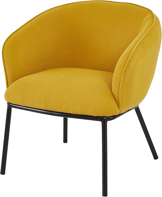 Modern Corduroy Accent Chair with Channel Back Design Black Metal Legs and Soft Upholstery Comfortable Seating for Living Room Bedroom or Office Yellow