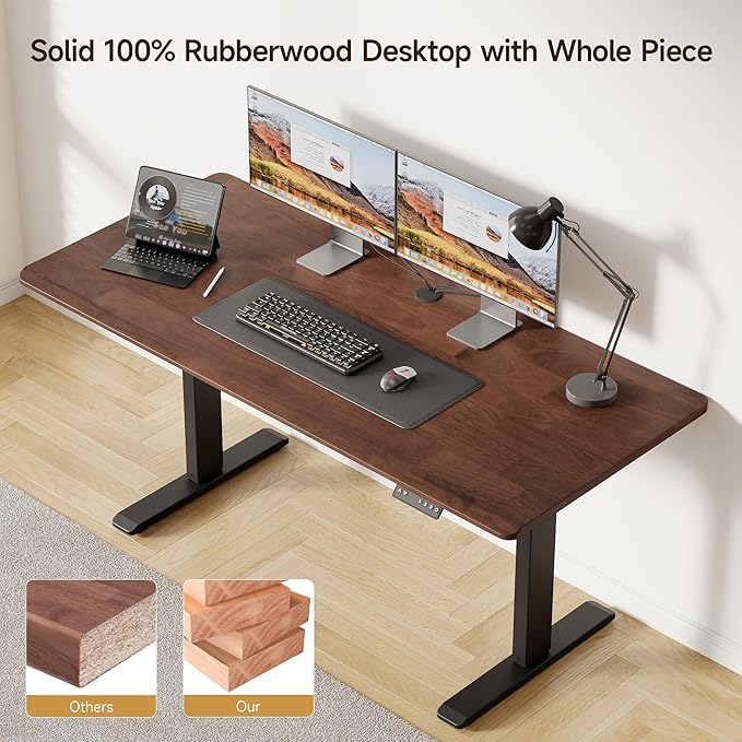 Onbrill Standing Desk 47x23.6 Inches Whole-Piece Board Rectangle Stand Up Desk with Solid Wood Desktop and Memory Controller Adjustable Height from 28-46 Inches for Home &amp Office Black Walnut
