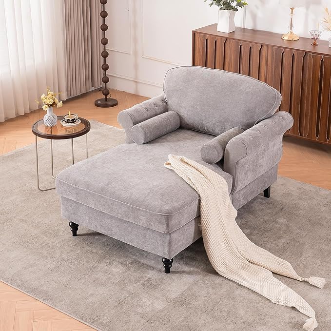 Accent Chair 59'' Modern Armchair for Living Room Upholstered High Back Lazy Sleeper Armchair Recliner for Woman Chaise Lounge Chair Indoor Single Reading Sofa Chair with Wood Legs (Light Grey)