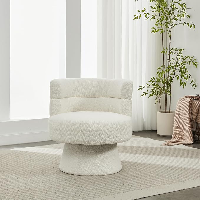 Christopher Knight Home Andree Contemporary 360° Swivel Accent Chair Boucle Upholstered Swivel Chair Super Comfort Single Lounge Sofa with Rotation for Living Room/Bedroom/Home Office Cream White