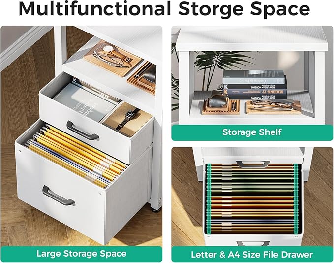 Coleshome L Shaped Computer Desk with 6 Drawers &amp Power Outlet 55 Inch Corner Desk with Reversible Storage Shelf &amp File Drawer Home Office Desk White