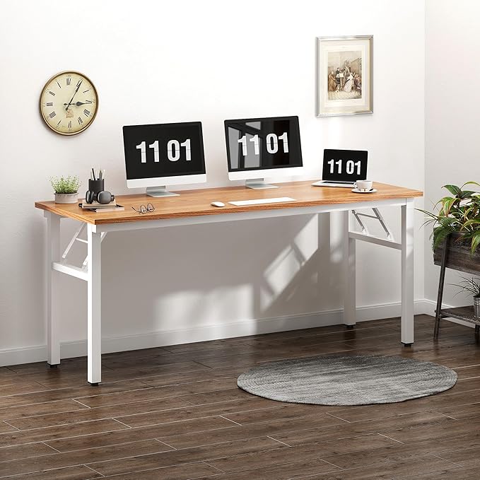 Need Computer Desk Office Desk 62 inches Folding Table with BIFMA Certification Conference Table WorkstationTeak White