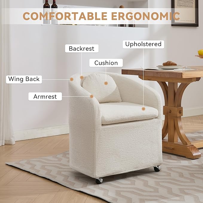KEIKI Set of 1 Chenille Fabric Swivel Dining Chairs with Universal Wheels Ergonomic Backrest 250 lbs Capacity Easy Assembly for Small Spaces