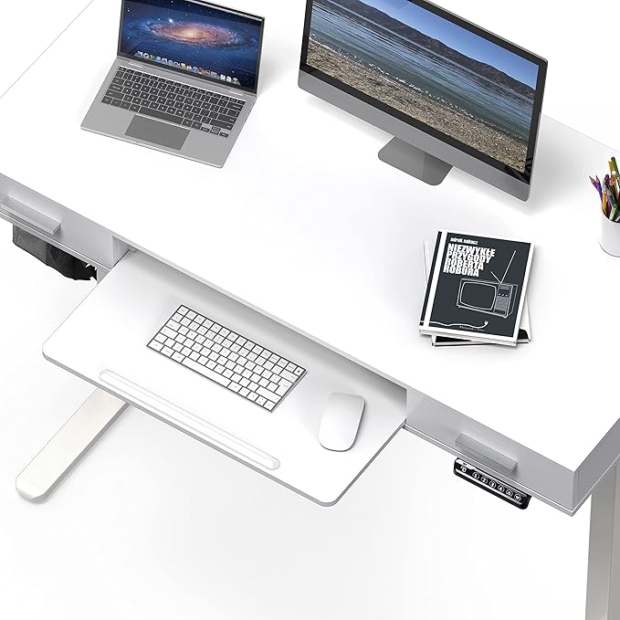 SHW 48-Inch Electric Height Adjustable Desk with Keyboard Tray and 2 Drawers White