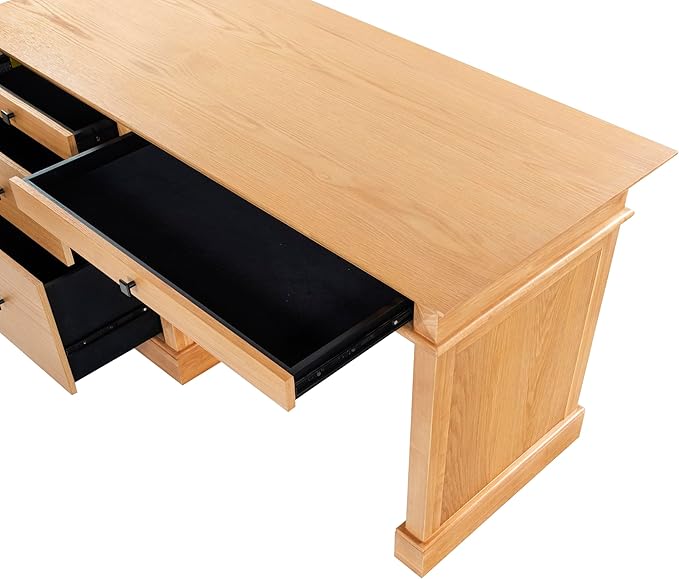 SAFAVIEH Couture Collection - Francesco Natural Wood 4-Drawer Desk with Black Accents Modern Writing Table with Storage (SFV4239B)