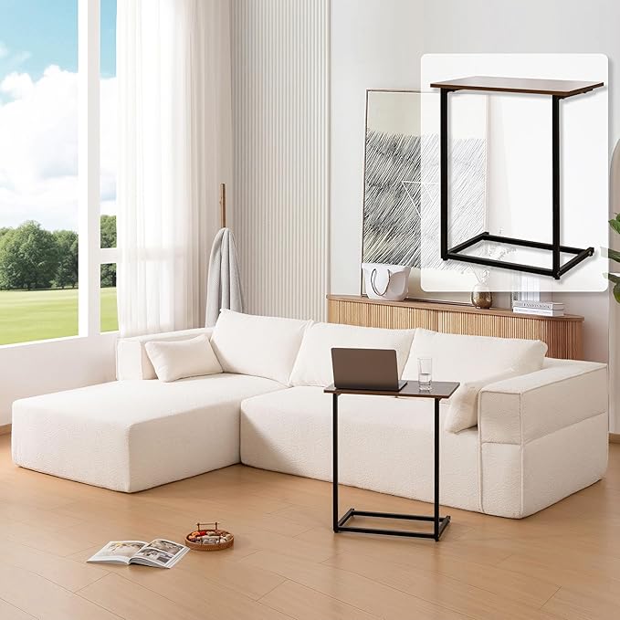 112 Modular Sectional Cloud Couch with Left Facing ChaiseBoneless Compressed Sofa Couch SectionalBoucle FabricIncludes Side Table and PillowsNo Assembly NeededWhite