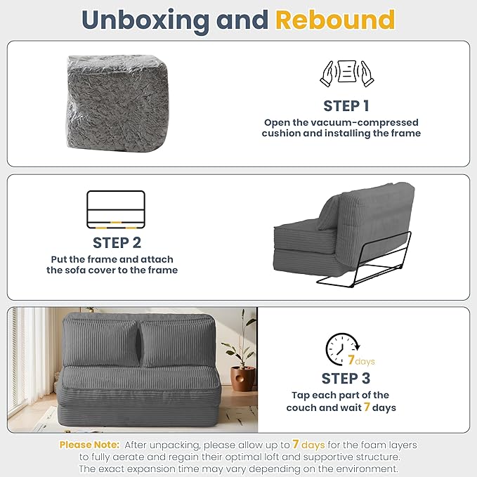 Convertible Folding Sofa Bed with Fixed FrameBoneless Couch Loveseat Sleeper with 5-Position Adjustable Backrest &amp Thickened CushionFuton Couch with 2 Pillows for BedroomSmall Spaces