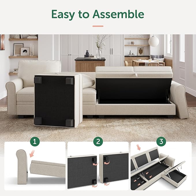 HONBAY Convertible Sectional Sofa with Storage U Shaped Sectional Couch with Reversible Chaise Small Sectional Couches for Living RoomBeige