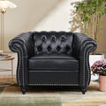 Chesterfield Accent Chair Leather Comfy Reading Club Chair Mid Century Modern Vanity Armrest 1 Seat Couch for Living Room Bedroom Office (PU Black)