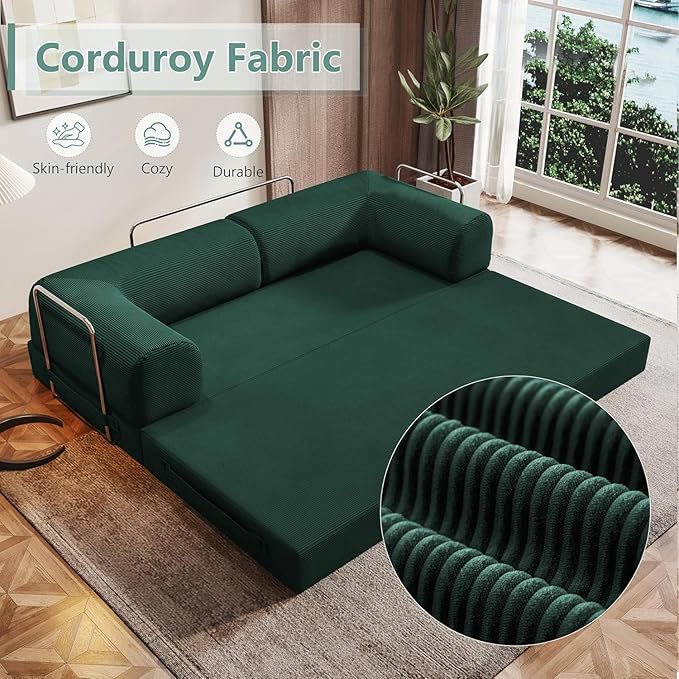 78.8 Folding Convertible Sofa Bed 4-in-1 Floor Sofa Modular Futon CouchPull Out Couch Memory Foam King Size Sofa BedNo Assembly Needed Boneless Couch for Living Room（Green）