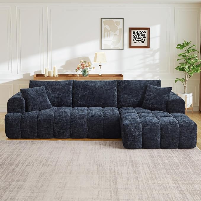108 W Modular Sectionals SofaCloud Boneless Couch with ChaiseChenille Tufted Deep Seat L Shaped CouchModern Compression Foam Sofa for Living Room BedroomNo Assembly Required(Right FacingBlue)