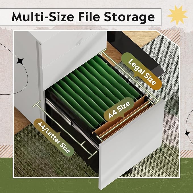 DEVAISE 3 Drawer Vertical File Cabinet with Lock Under Desk Mobile Metal Filing Cabinet for Home Office Fit Legal/Letter/A4 File Fully Assembled Except Wheels White
