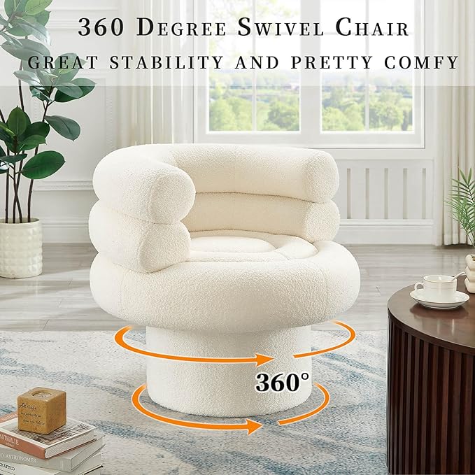 360° Swivel Barrel Accent Chair - Cozy Sherpa Fabric Upholstery Ergonomic Wrap-Around Design Sturdy Base Modern Style for Living Room Bedroom or Office (Beige)