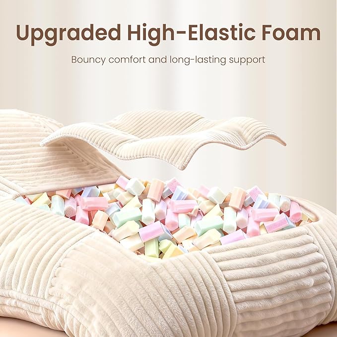 Modern Accent Chair Giant Bean Bag Lounge Chairs with Sturdy Metal Frame &amp Washable Cover Comfy Upholstered Chair for Reading Room Bedroom Cream