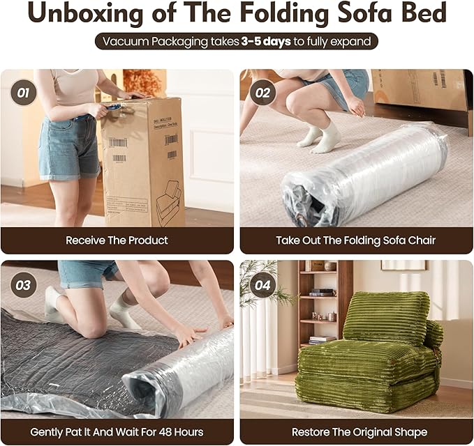 ovios Folding Sofa Bed Foldable Sleeper Chair Floor Futon Comfy Portable Convertible Fold Out Lounge Chairs for Living Room Bedroom Green
