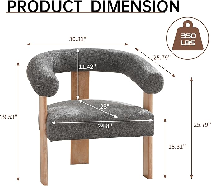 VKNOW Accent Chair Living Room Chair Modern Upholstered Arm Chair with Solid Wood Legs Comfy Barrel Accent Chair for Living Room Bedroom Dark Grey