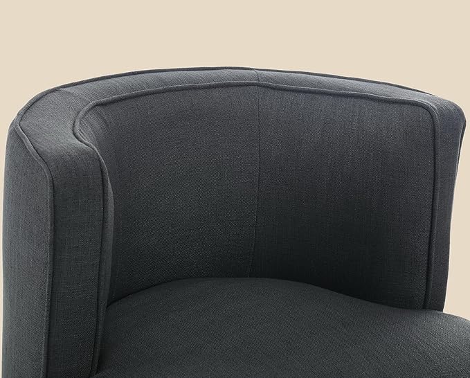 Wahson Farmhouse Style Comfy Living Room Chair Linen Upholstered Small Mid Century Round Accent Bedroom Chair for Small Spaces Charcoal